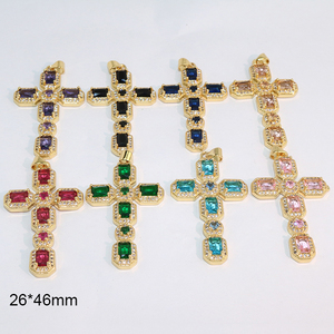 CZ8677 Ciondoli a Croce Grande Boho Placcati Oro 18K con Zirconia Cubica Scintillante, Forniture per Gioielli Religiosi per la Creazione di Collane - Product Image 3