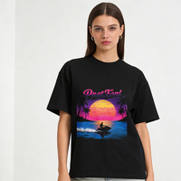 T-shirts pour femmes pour l'été avec motif de coucher de soleil sur la plage et texte Duet Fon pour un style décontracté