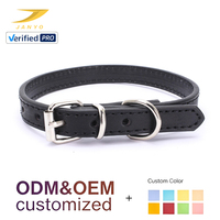 Collier pour chien en cuir véritable noir uni, réglable, avec anneau en D et quincaillerie argentée, confortable et doux pour le cou – Vente en gros OEM/ODM