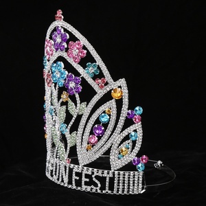 10 pouces en gros strass cristal reine <span class=keywords><strong>fleurs</strong></span> Style <span class=keywords><strong>couronne</strong></span> beauté Pageant princesse nom <span class=keywords><strong>personnalisé</strong></span> diadème événement fête couronnes - Product Image 2