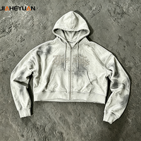 Sweat à capuche pour femme 460 GSM, épais, haute qualité, délavé à l'acide, zippé, court, broderie gothique, oversize, streetwear, Y2K, grunge, OEM