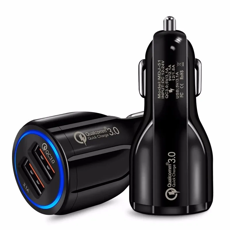 Car USB Charger Quick Charge 3.0 Mobile Phone travel adapter 2 Port USB Fast Car Charger for iPhone Samsung