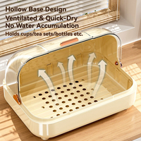 Organisateur de tasses classique en plastique PP anti-poussière avec plateau de récupération des gouttes, moulé par injection, transparent, support pour service à thé, compatible lave-vaisselle, pour vaisselle