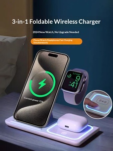ZZx <span class=keywords><strong>Chargeur</strong></span> sans fil 3-en-1 à bas prix pour téléphones mobiles Android/iOS, montres et écouteurs - Support de charge vertical pliable en ABS 15W - Product Image 2