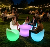 Chaises et table d'extérieur portables et confortables multifonctionnelles avec lumières LED à changement de couleur, design moderne, pour salon et centre commercial