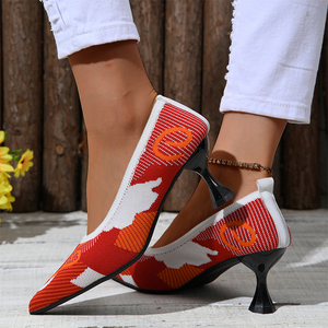 Nuovi arrivi eleganti <span class=keywords><strong>scarpe</strong></span> da donna <span class=keywords><strong>con</strong></span> <span class=keywords><strong>tacco</strong></span> alto e sottile, rosso, bianco e arancione, tomaia in tessuto jacquard, per ufficio e tempo libero M-XJ-05 - Product Image 2