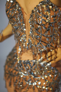 Hot Girl Sexy défilé de mode licou maille Stretch soirée Club femmes chanson défilé spectacle strass <span class=keywords><strong>danse</strong></span> latine jupe courte robe - Product Image 5