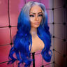Peluca <span class=keywords><strong>de</strong></span> <span class=keywords><strong>cabello</strong></span> peruano ombré, pelo ombré negro y azul, cuerpo ondulado, pavo real, raya azul marino, estilo resaltado, encaje frontal - Product Image 3