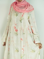 Abaya rose crème à imprimé floral avec ensemble hijab rose pâle, abaya noire ample décontractée, robe musulmane pour femmes