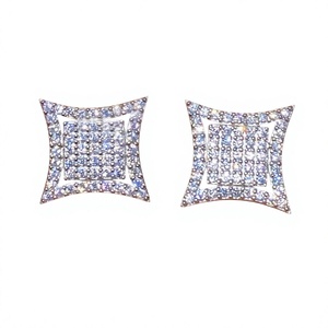 Unisex High Quality Classic Luxury Designer 10MM Square Shape Brilliant Moissanite <b>Diamond</b> Cluster 10K Real Gold Stud <b>Earrings</b> - Product Image 1