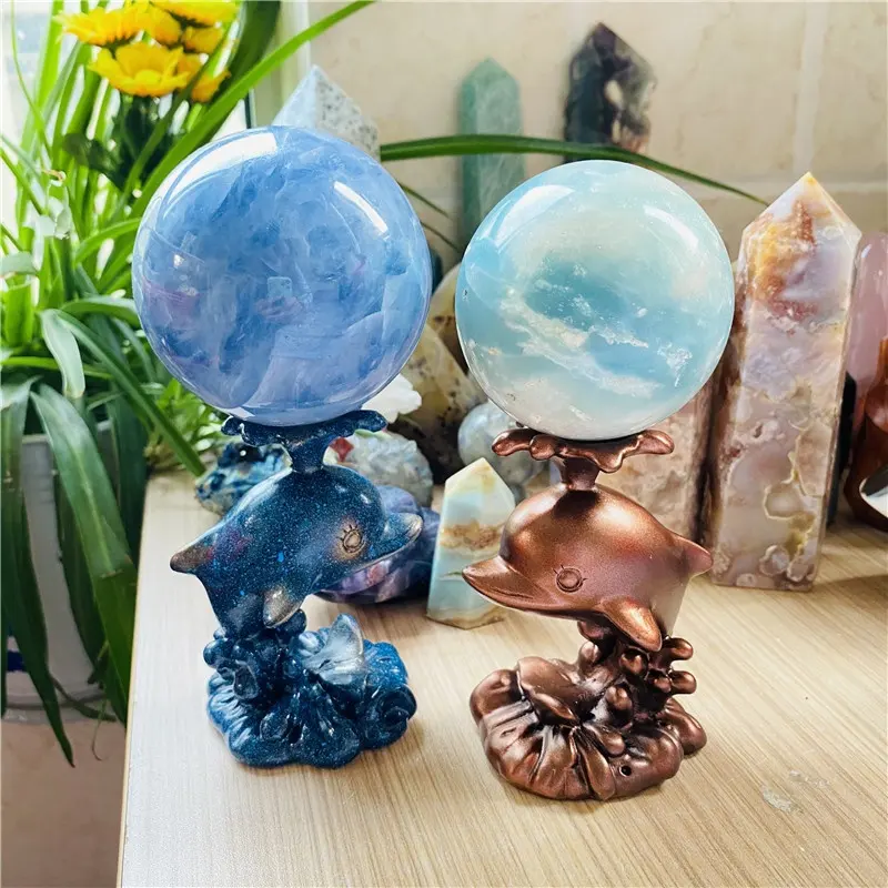Wholesale High Quality Quartz Crystal Sphere Dolphin Stand Ball Base For Decoration
