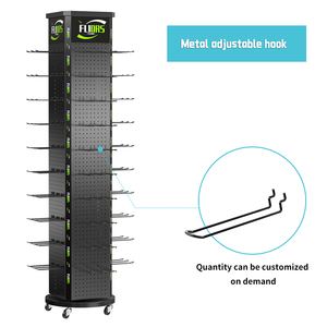 New Arrival có thể tháo rời 4-Sided kim loại tủ lạnh nam châm hiển thị xoay Pegboard đứng Rack với di chuyển bánh xe và móc - Product Image 2