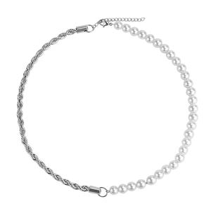 <span class=keywords><strong>Collar</strong></span> de <span class=keywords><strong>Cadena</strong></span> de Media Perla y Media Cuerda, Estilo Hip Hop, <span class=keywords><strong>Collar</strong></span> Individual de Acero Inoxidable 316, Joyería Impermeable y Resistente al Sudor - Product Image 2