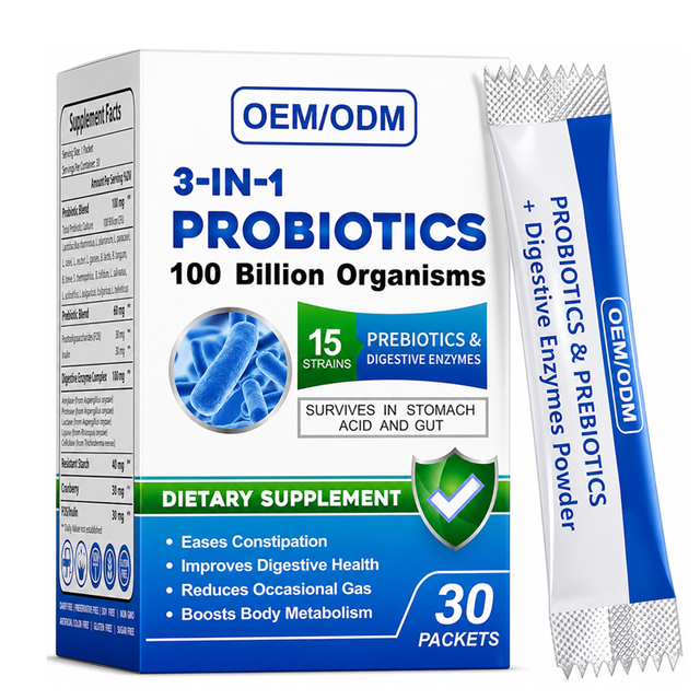 Private Label 3 1 Probiotics Powder Prebiotics Digestive Enzymes Cranberry 100 Billion Organisms Adult OEM Food Grade
