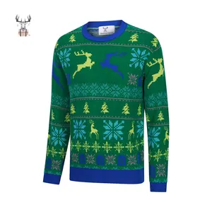 Suéter de Navidad feo personalizado familiar tejido Jacquard de alta calidad con cuello redondo unisex