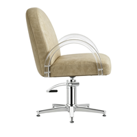 Chaise de coiffure Tan avec accoudoirs en acrylique, base chromée, élévateur hydraulique, vente en gros pour salons de coiffure