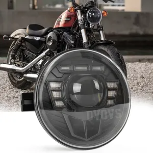 OVOVS освещение для мотоцикла 7-дюймовая светодиодная фара с зажимом для кронштейна белый янтарь DRL Hi/ближнего света для Harley