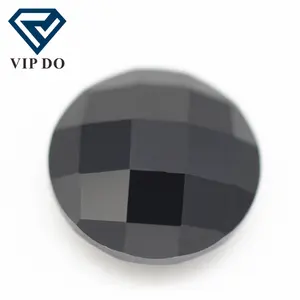 5A grade quality 3mm-12mm round double checker board cut black cubic zirconia gemme sciolte sintetico forma rotonda grid cut CZ stone