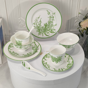 New Models European Style 10pcs Green Lily of the Valley Porcelain <b>Dinnerware</b> Set - Product Image 3