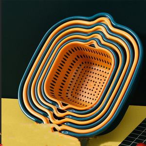 JIUYI Doppels chich tiger Kunststoff-PP-Abfluss korb Haushalts-Multifunktions-Wasch korb für Gemüse und Obst mit 8-teiligem Set - Product Image 1