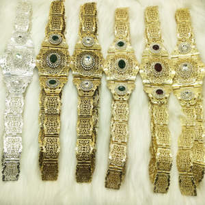 C Or Couleur Cristal Bijoux De Mariage Algérie Maroc Ceinture Pour Femmes Arabe Robe <span class=keywords><strong>Caftan</strong></span> Ceinture Métal Fleur Chaîne Réglable - Product Image 1
