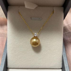 שרשרת תליון עגולה בעיצוב קסום, פנינת ים דרומית איכותית AAAA בציפוי זהב, שרשרת מצופה כסף באורך 40 ס\\\"מ + 5 ס\\\"מ, אופנתית - Product Image 4