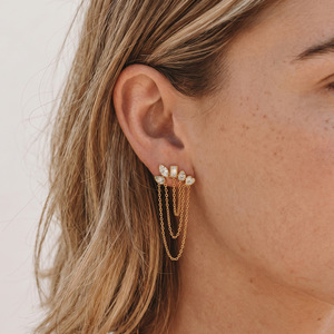 <span class=keywords><strong>Orecchini</strong></span> a polsino placcati oro all'ingrosso da donna, in acciaio inossidabile <span class=keywords><strong>con</strong></span> catena e zirconi, gioielli anti-ossidazione - Product Image 1