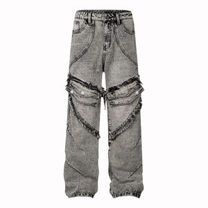 <span class=keywords><strong>Jeans</strong></span> larghi a gamba larga da uomo stile americano piega retrò finta tasca insieme più bottoni <span class=keywords><strong>Jeans</strong></span> da <span class=keywords><strong>donna</strong></span> larghi - Product Image 2