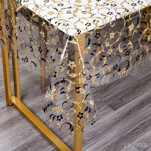 Custom Pvc Table Cloth Light Luxury plastic waterproof clear table protector gold color Printed plastic table cloth