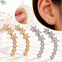 Boucles d'oreilles grimpantes en alliage de zinc avec strass dorés et argentés, motif étoile, pour femme, style coréen