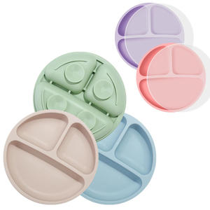 <span class=keywords><strong>Assiette</strong></span> divisée en silicone pour enfants avec couvercle, sans BPA, personnalisée en usine, pour l'alimentation des bébés et des tout-petits, avec compartiments collants et ventouse - Product Image 2