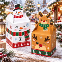Boîtes en papier kraft à lamination mate sur le thème de Noël, avec motifs de dessins animés, différentes formes en stock pour cadeaux et bonbons, colorées