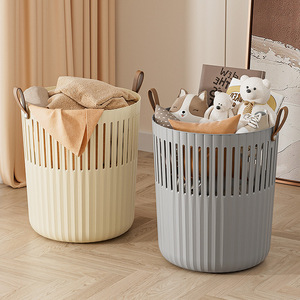 Laundry Basket Round Durable Clothing Organizer For Home Bathroom Toy Storage Cream Gray - Product Image 1