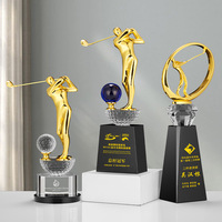 Trophée de golf personnalisé en cristal écologique créatif à succès avec un design sportif en or gravé et une base noire