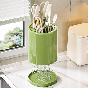 Kitchen Rotating Knife Rack 17Pcs Plastic Draining Holder With 360 Degree Rotation For Cutlery Storage - Product Image 4