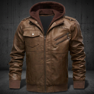 Chaqueta de Cuero de Oveja con Capucha para Hombre, Estilo Motero, Bolsillos con Cremallera, Abrigo de Otoño, Diseño de Logotipo Personalizado al por Mayor 2026 - Product Image 3