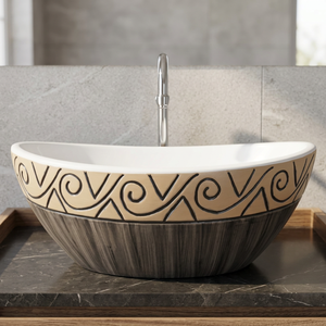 Lavabo de table de forme ronde imprimé en noir et blanc évier de salle de bain en céramique moderne sous le comptoir pour une utilisation sur le comptoir - Product Image 2