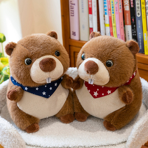 Simpatici giocattoli di peluche castoro con bandane a motivi stellari, morbide bambole di peluche per bambini e giocattoli di peluche per decorazioni per la casa - Product Image 6