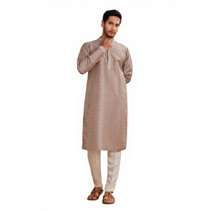 Kurta de Algodón Beige para Hombre, Churidar Blanco, Corte Regular, Estilo Tradicional Informal de India y Pakistán, Largo hasta la Rodilla, para Bodas - Product Image 1