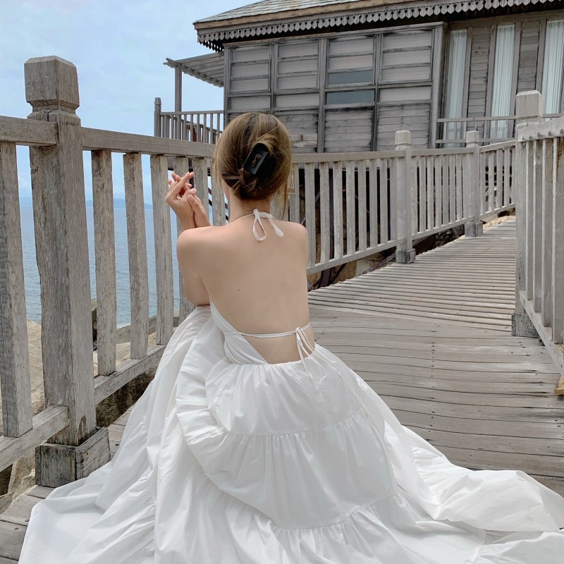 Y220288 Women Clothing Ladies long Halter Beach Skirt Halter Holiday Sling Cake Dress Summer casual women Dresses