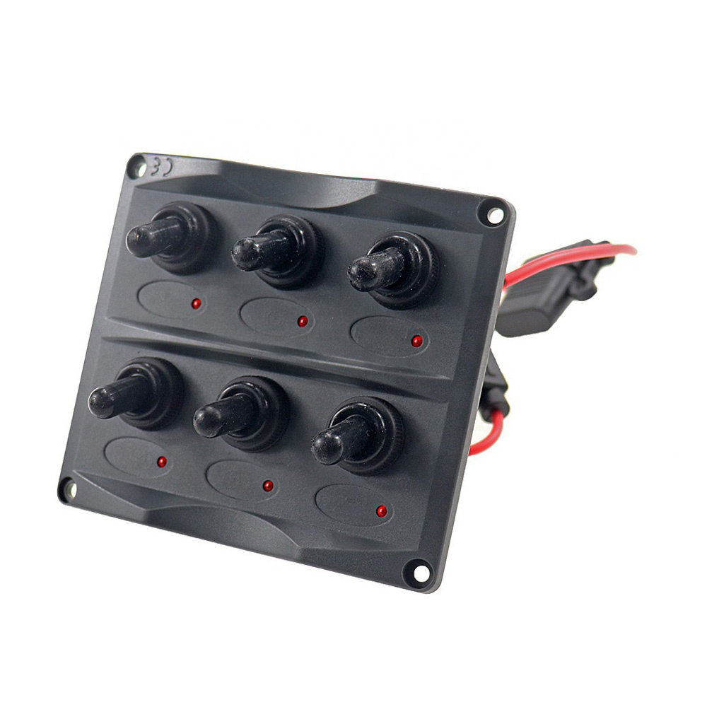 Amomd IP66  Waterproof 12-24V 6 Gang Marine ON-OFF Toggle Switch Panel For Car RV Boat