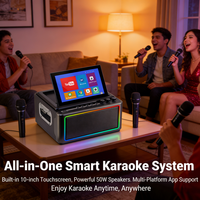 GENCE Enceinte KTV RVB 10,1 pouces à écran tactile, alimentée par batterie, 2x30W RMS, microphone sans fil, entrée AUX, pour la maison et l'extérieur