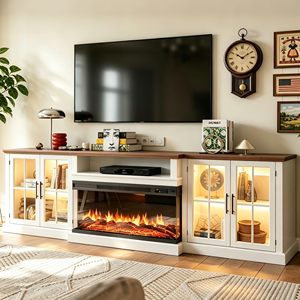 Mueble de TV Blanco SENYU, Moderno y Lujoso, con Chimenea Eléctrica LED, Mueble para Sala de Estar con Control Remoto, Decoración - Product Image 1