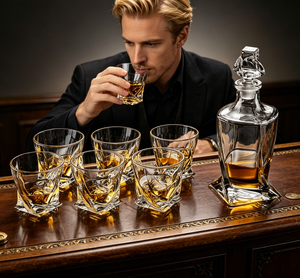 Ensemble de carafe à <span class=keywords><strong>whisky</strong></span> élégante en cristal gaufré, ensemble de verrerie à liqueur 7 pièces avec support pour logo personnalisé - Product Image 2