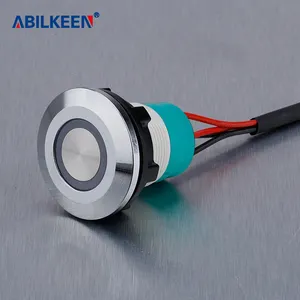 ABILKEEN 22mmモーメンタリー/セルフラッチ1NO1NC防水ハウジングメタルプッシュボタンスイッチ、直径33.8ボタンヘッドとLEDリング付き