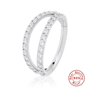 Boucle d'oreille créole double couche en argent sterling S925 avec diamants, style simple et tendance, pour cartilage - Product Image 4