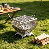 Brasero multifonctionnel en acier inoxydable avec fente pour cartes, brûleur extérieur à bois et charbon de bois pour camping, patio, jardin et loisirs