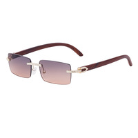 Nouvelles Lunettes de Soleil Rétro Sans Monture pour Hommes et Femmes, Branches en Bois Incrustées de Diamants, Modèle Transfrontalier