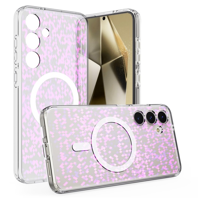 High Quality Purple Glitter Wireless Charging Magnetic Phone Case Samsung Galaxy S24 Plus Luxury Shockproof Mobile Cover Pro Max