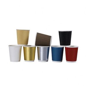 E Craft Eco-Friendly Biodegradable Paper Cups Single Wall Ripple Gold Foil Custom Logo Recyclable 2-16oz Sizes - Product Image 5